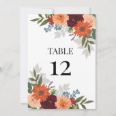 Burgundy Fall Garden Floral Wedding Tischnummer (Rückseite)