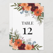 Burgundy Fall Garden Floral Wedding Tischnummer (Vorne/Hinten)