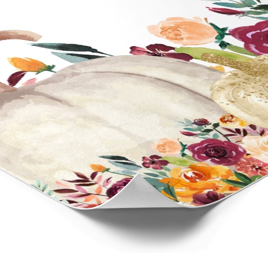 Burgundy Fall Gold Pumpkin Wedding Welcome Sign Poster (Ecke)