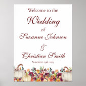 Burgundy Fall Gold Pumpkin Wedding Welcome Sign Poster (Vorne)