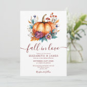 Burgundy Fall in Liebe Pumpkin QR-Code Hochzeit Einladung (Stehend Vorderseite)