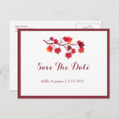 Burgundy Fall Leafs Wedding Save the Date Postcard Ankündigungspostkarte (Vorne/Hinten)