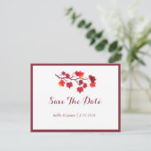 Burgundy Fall Leafs Wedding Save the Date Postcard Ankündigungspostkarte (Stehend Vorderseite)