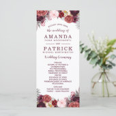 Burgundy Fall Marsala Blush Peony Wedings Programs Programm (Stehend Vorderseite)