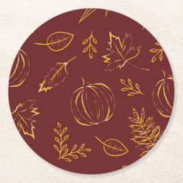 Burgundy Fall Pumpkins & Blätter Erntedank Runder Pappuntersetzer