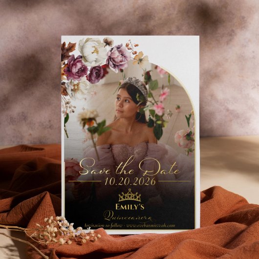 Burgundy Fall Quinceanera Foto Save the Date Real Folieneinladung