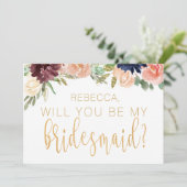 Burgundy Fall-Themed werden Sie meine Bridesmaid s Einladung (Stehend Vorderseite)