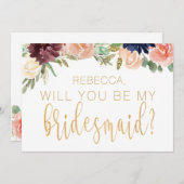 Burgundy Fall-Themed werden Sie meine Bridesmaid s Einladung (Vorne/Hinten)