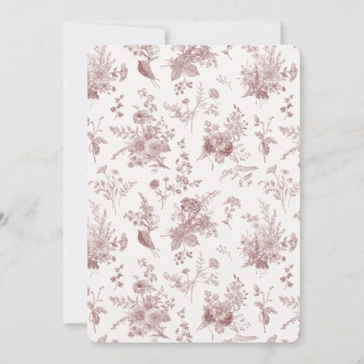 Burgundy Fall Toile De Jouy Floral Baby Dusche Einladung (Rückseite)