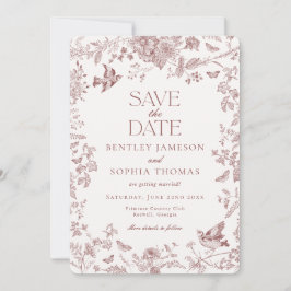 Burgundy Fall Toile De Jouy Floral Save the Date Einladung