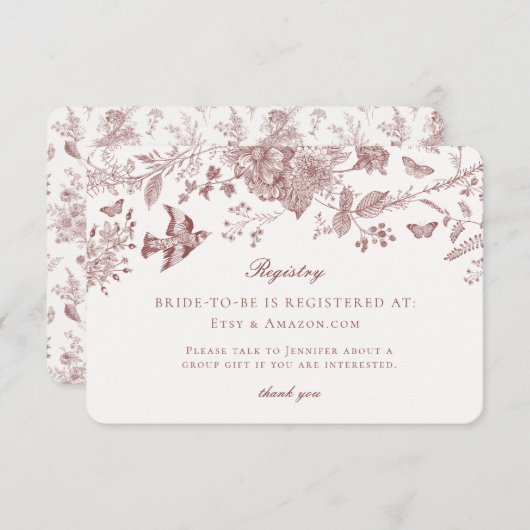 Burgundy Fall Toile Jouy Registrierungskarte einfü Begleitkarte (Vorne/Hinten)