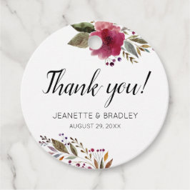 Burgundy Fall Watercolor Blume Hochzeit Vielen Dan Geschenkanhänger