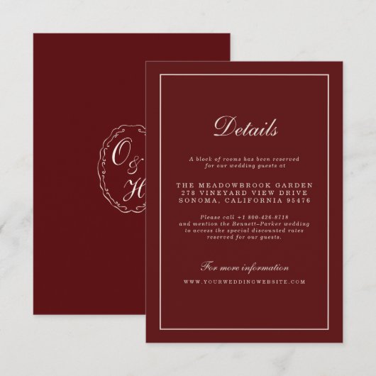 Burgundy Fall Wedding Details Enclosure Card Begleitkarte (Vorne/Hinten)