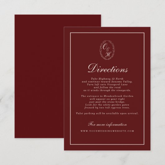 Burgundy Fall Wedding Directions Card Begleitkarte (Vorne/Hinten)
