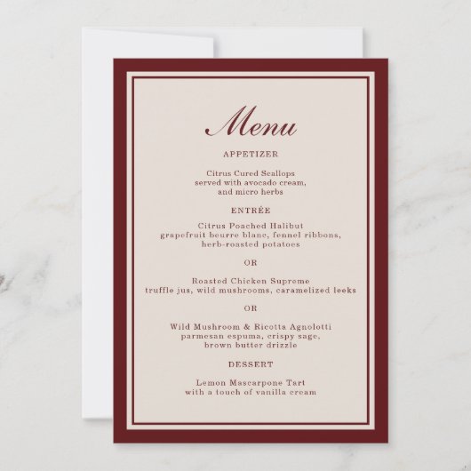 Burgundy Fall Wedding Menu Card Einladung (Vorderseite)