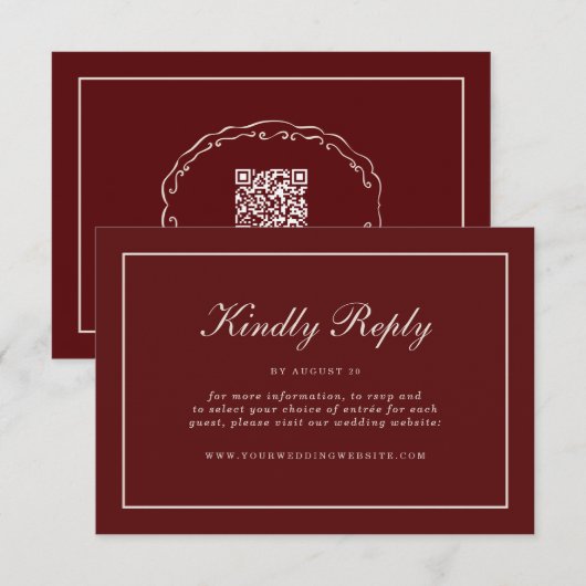 Burgundy Fall Wedding RSVP Online Enclosure Card Begleitkarte (Vorne/Hinten)