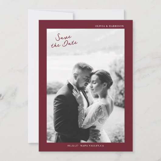 Burgundy Fall Wedding Save the Date Einladung (Vorderseite)