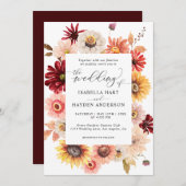 Burgundy Fall Wilde Blumenblumen Hochzeit Einladung (Vorne/Hinten)