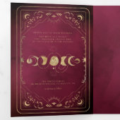 Burgundy & Faux Gold Tarot Celestial Wedding Dreifach Gefaltete Einladung (Innen Erste Seite)