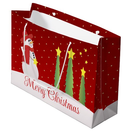 Burgundy Festive Snowman Große Geschenktüte (Vorderseite Schrägansicht)