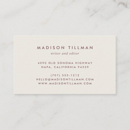 Burgundy Fig & Ivory Modern Calligrafy Script Visitenkarte (Rückseite)