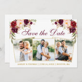 Burgundy-Flora 3 Foto Gold Save The Date (Vorne/Hinten)