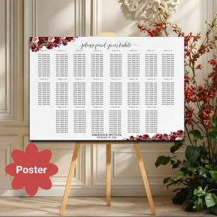 Burgundy Floral 22 Tische Hochzeitssitze Poster