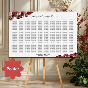 Burgundy Floral 30 Tische Hochzeitssitze Poster