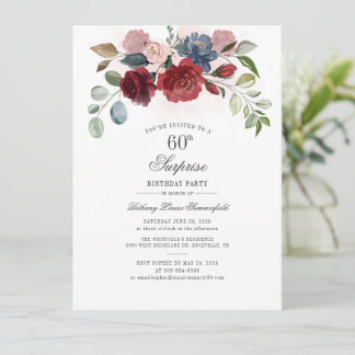 Burgundy Floral 60. Geburtstagsparty Einladung