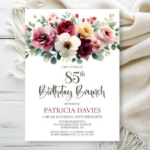 Burgundy Floral 85. Geburtstag Brunch Einladung