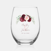 Burgundy Floral Ampersand Monogram Wedding Weinglas Ohne Stiel (Vorderseite)