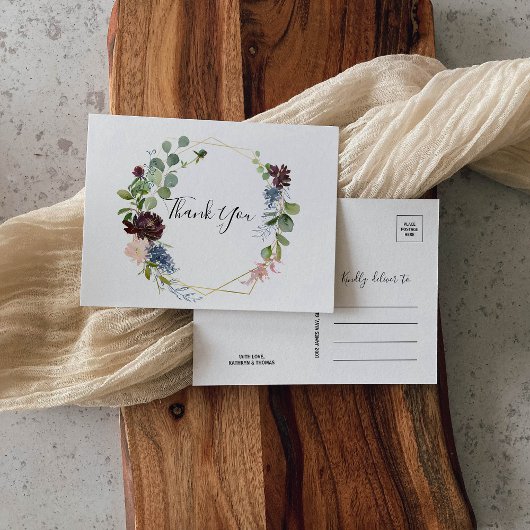 Burgundy Floral and Greenery Vielen Dank Postkarte