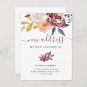 Burgundy Floral | Ankündigung über den Umzug einer Postkarte (Vorne/Hinten)