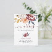 Burgundy Floral | Ankündigung über den Umzug einer Postkarte (Stehend Vorderseite)