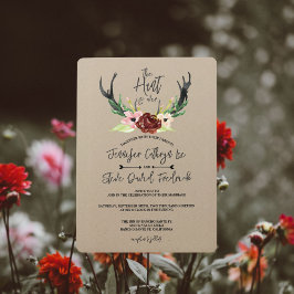 Burgundy Floral Antler Boho Hunt ist über Hochzeit Einladung