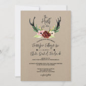 Burgundy Floral Antler Boho Hunt ist über Hochzeit Einladung (Vorderseite)