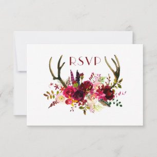 Burgundy Floral Antlers   Buffet + Gäste RSVP Karte