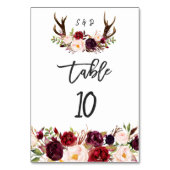 Burgundy Floral Antlers Handwriting-Tischnummer Tischnummer (Rückseite)