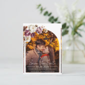 Burgundy Floral Arch Foto Hochzeit Speichern Sie d Postkarte (Stehend Vorderseite)