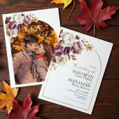 Burgundy Floral Arch Gold | Herbst-Foto-Hochzeit Einladung