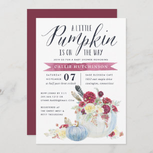 Burgundy Floral & Autumn Pumpkin Baby Shower Einladung