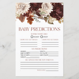 Burgundy Floral Baby Shower Predictions Spiel