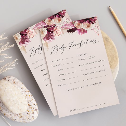 Burgundy Floral Baby Shower Vorhersagen Spielplan Flyer