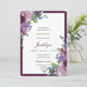 Burgundy floral baptism einladung (Stehend Vorderseite)