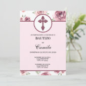 BURGUNDY FLORAL BAPTISM INVITATION EINLADUNG (Stehend Vorderseite)