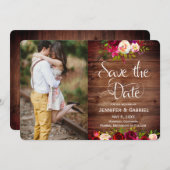 Burgundy Floral Barn Wood Save the Date Foto (Vorne/Hinten)