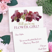 Burgundy Floral Be my Flower Girl Bridesmaid
