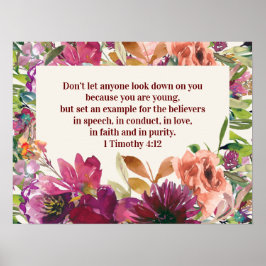 Burgundy Floral Bible Verse Timothy Jugend Poster
