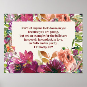 Burgundy Floral Bible Verse Timothy Jugend Poster
