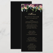Burgundy Floral Black Wedding Menükarte (Vorne/Hinten)